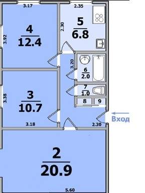 План четырехкомнатной квартиры в панельном доме 5 ти этажном